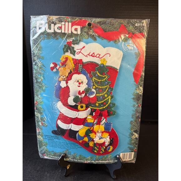 Bucilla 83114 Christmas Eve Felt Applique Stocking Kit 18 In Santa Tree Presents - Picture 1 of 7
